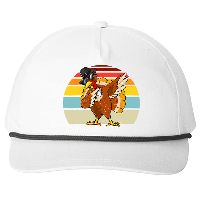 Turkey Day Thanksgiving Dabbing Pilgrim Vintage Retro Snapback Five-Panel Rope Hat