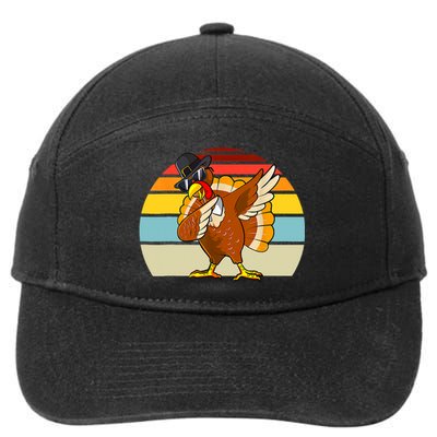 Turkey Day Thanksgiving Dabbing Pilgrim Vintage Retro 7-Panel Snapback Hat