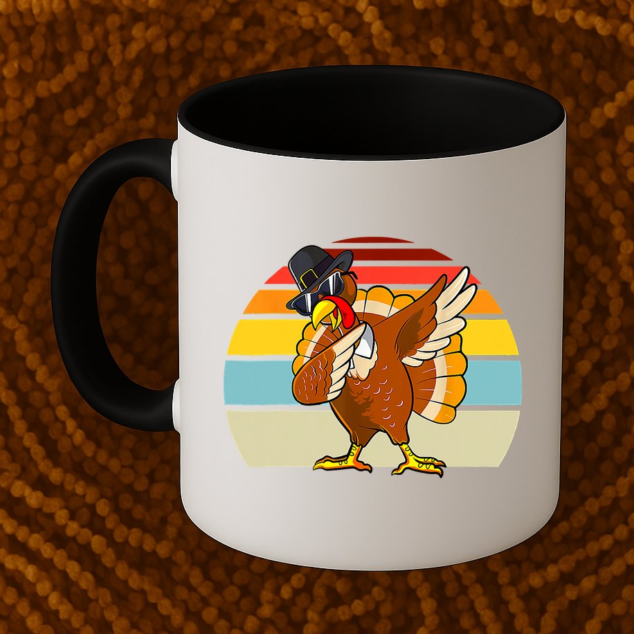 Turkey Day Thanksgiving Dabbing Pilgrim Vintage Retro Mug