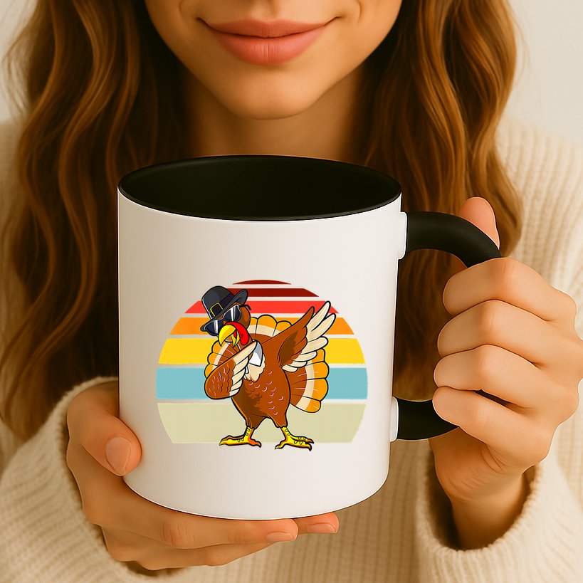 Turkey Day Thanksgiving Dabbing Pilgrim Vintage Retro Mug