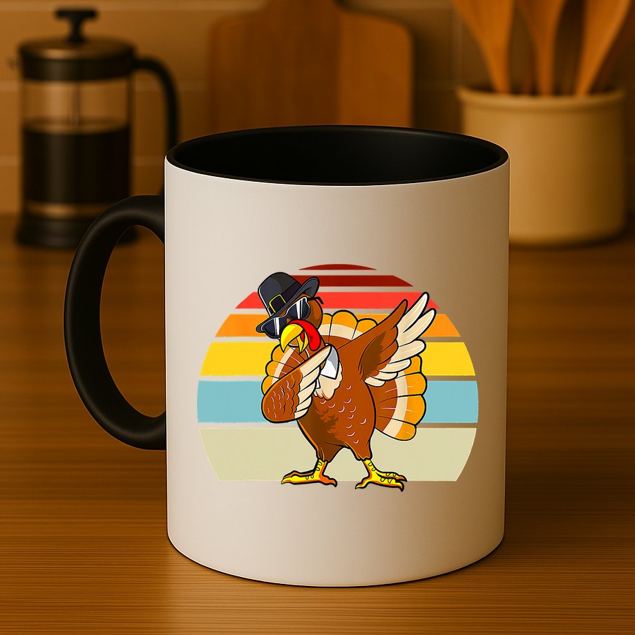 Turkey Day Thanksgiving Dabbing Pilgrim Vintage Retro Mug