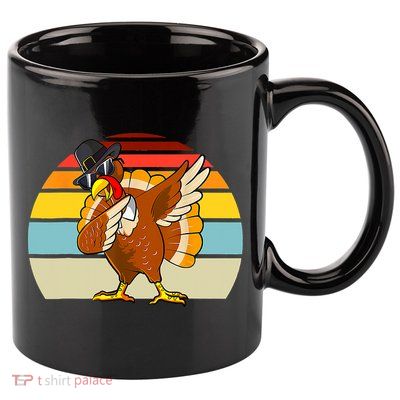 Turkey Day Thanksgiving Dabbing Pilgrim Vintage Retro 11oz C Handle Ceramic Mug