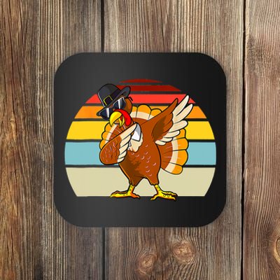 Turkey Day Thanksgiving Dabbing Pilgrim Vintage Retro Coaster