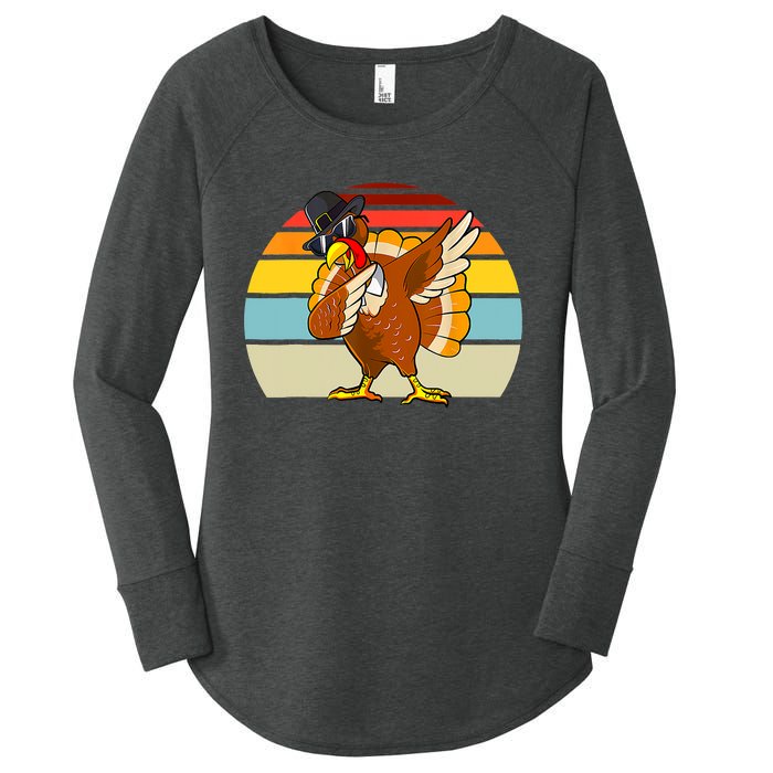 Turkey Day Thanksgiving Dabbing Pilgrim Vintage Retro Women's Perfect Tri Tunic Long Sleeve Shirt