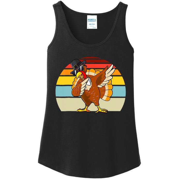 Turkey Day Thanksgiving Dabbing Pilgrim Vintage Retro Ladies Essential Tank