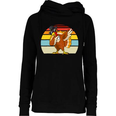 Turkey Day Thanksgiving Dabbing Pilgrim Vintage Retro Womens Funnel Neck Pullover Hood