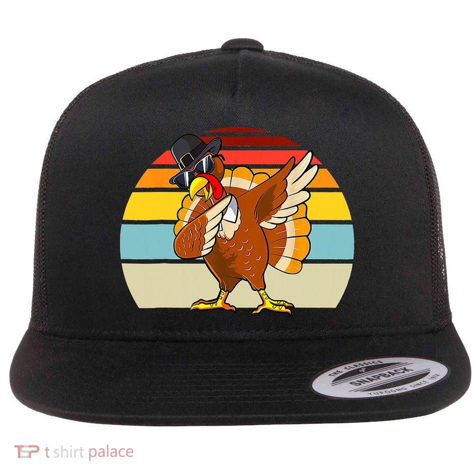 Turkey Day Thanksgiving Dabbing Pilgrim Vintage Retro Flatbill Hat