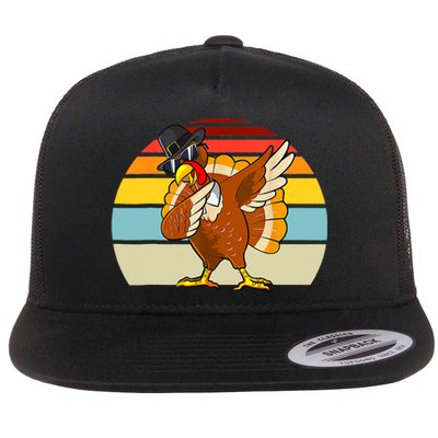 Turkey Day Thanksgiving Dabbing Pilgrim Vintage Retro Flat Bill Trucker Hat