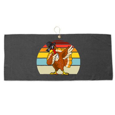 Turkey Day Thanksgiving Dabbing Pilgrim Vintage Retro Large Microfiber Waffle Golf Towel