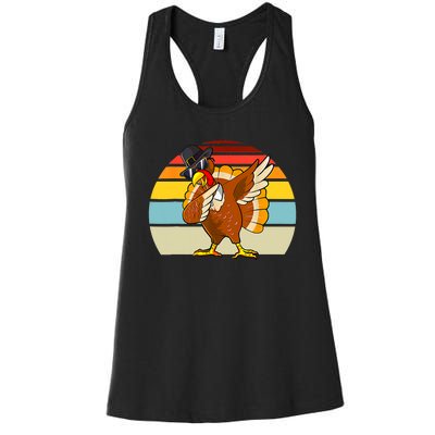 Turkey Day Thanksgiving Dabbing Pilgrim Vintage Retro Women's Racerback Tank