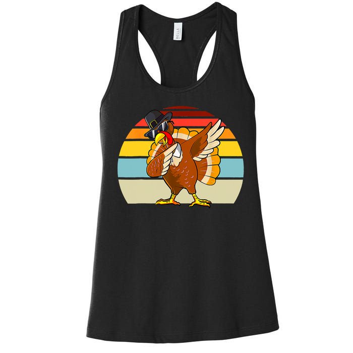 Turkey Day Thanksgiving Dabbing Pilgrim Vintage Retro Women's Racerback Tank