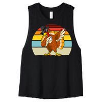 Turkey Day Thanksgiving Dabbing Pilgrim Vintage Retro Women's Racerback Cropped Tank