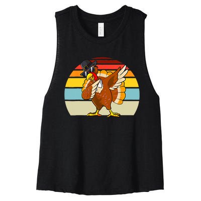 Turkey Day Thanksgiving Dabbing Pilgrim Vintage Retro Women's Racerback Cropped Tank