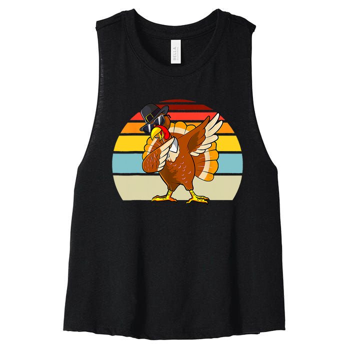 Turkey Day Thanksgiving Dabbing Pilgrim Vintage Retro Women's Racerback Cropped Tank