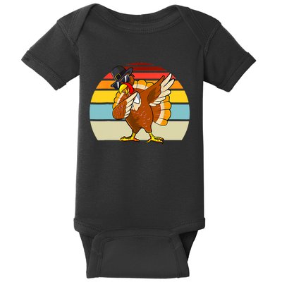 Turkey Day Thanksgiving Dabbing Pilgrim Vintage Retro Baby Bodysuit