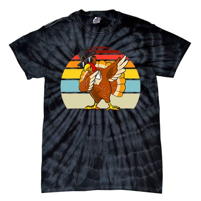 Turkey Day Thanksgiving Dabbing Pilgrim Vintage Retro Tie-Dye T-Shirt