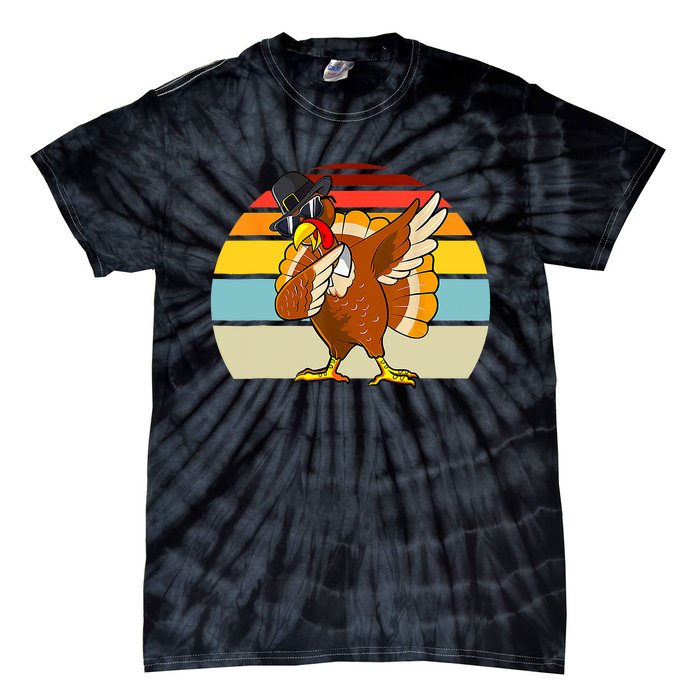 Turkey Day Thanksgiving Dabbing Pilgrim Vintage Retro Tie-Dye T-Shirt