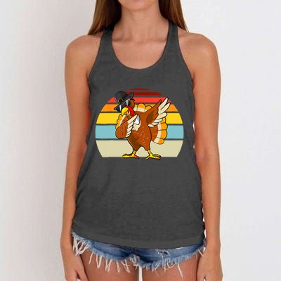 Turkey Day Thanksgiving Dabbing Pilgrim Vintage Retro Women's Knotted Racerback Tank