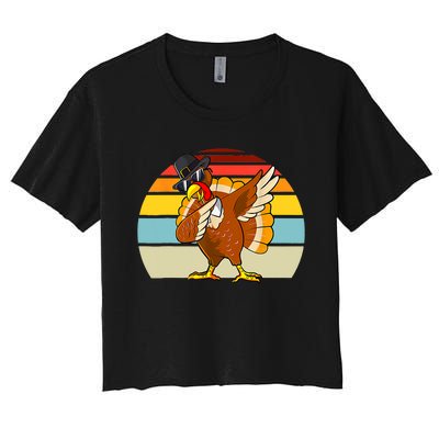 Turkey Day Thanksgiving Dabbing Pilgrim Vintage Retro Women's Crop Top Tee