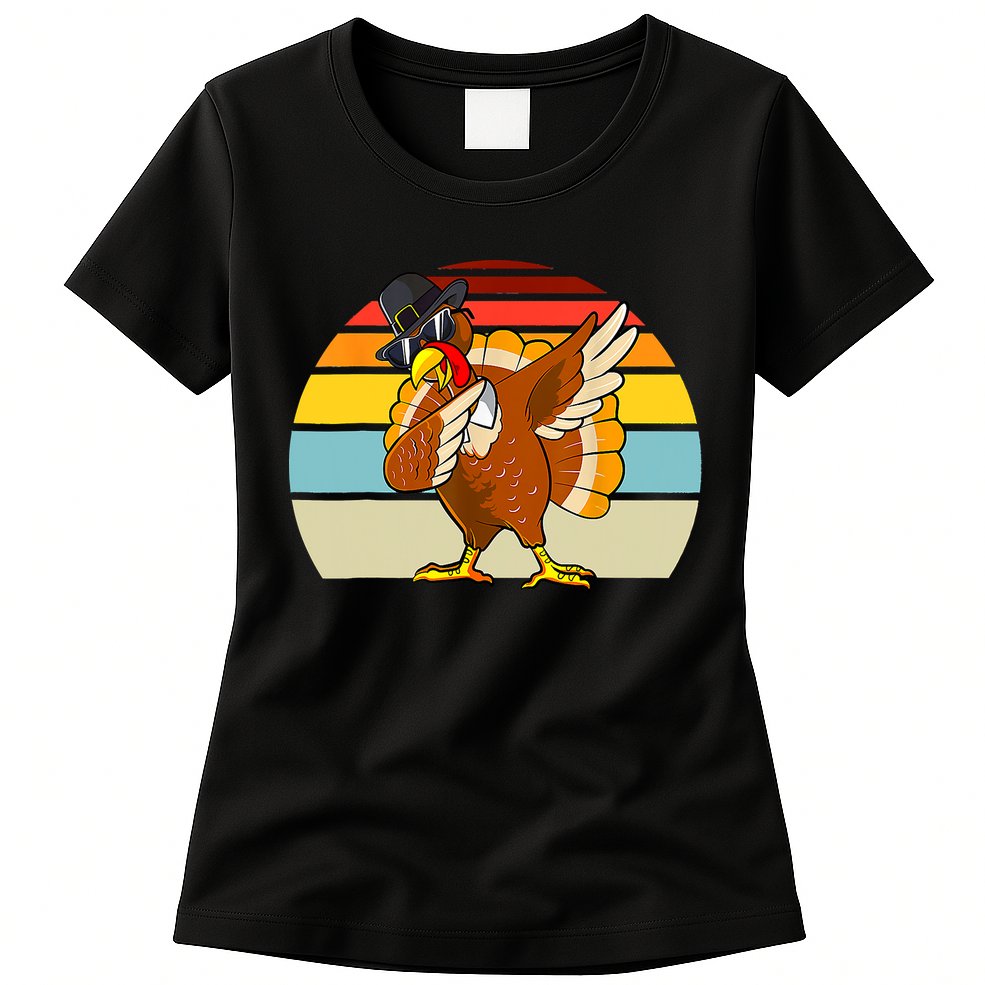 Turkey Day Thanksgiving Dabbing Pilgrim Vintage Retro Womens T-Shirt