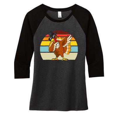 Turkey Day Thanksgiving Dabbing Pilgrim Vintage Retro Women's Tri-Blend 3/4-Sleeve Raglan Shirt