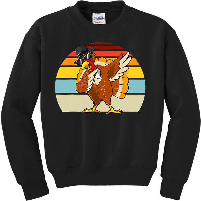 Turkey Day Thanksgiving Dabbing Pilgrim Vintage Retro Kids Sweatshirt