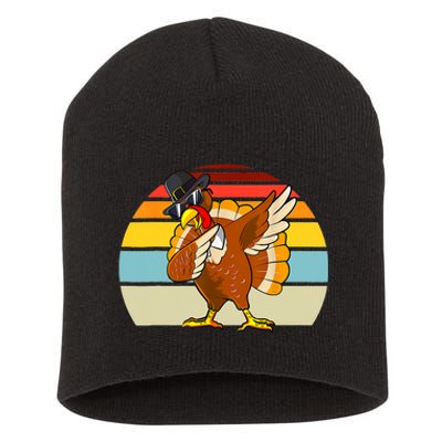 Turkey Day Thanksgiving Dabbing Pilgrim Vintage Retro Short Acrylic Beanie