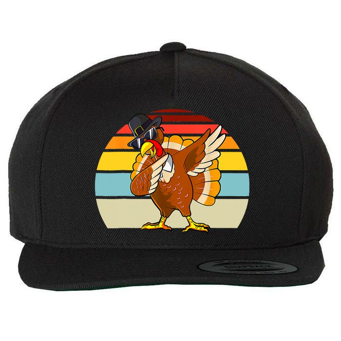 Turkey Day Thanksgiving Dabbing Pilgrim Vintage Retro Wool Snapback Cap