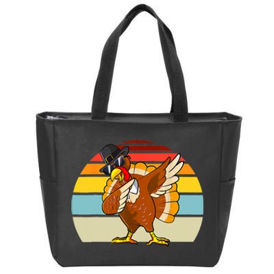 Turkey Day Thanksgiving Dabbing Pilgrim Vintage Retro Zip Tote Bag