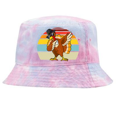 Turkey Day Thanksgiving Dabbing Pilgrim Vintage Retro Tie-Dyed Bucket Hat