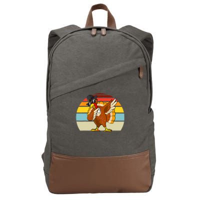 Turkey Day Thanksgiving Dabbing Pilgrim Vintage Retro Cotton Canvas Backpack