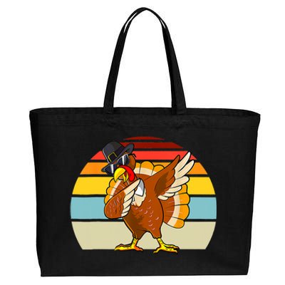 Turkey Day Thanksgiving Dabbing Pilgrim Vintage Retro Cotton Canvas Jumbo Tote