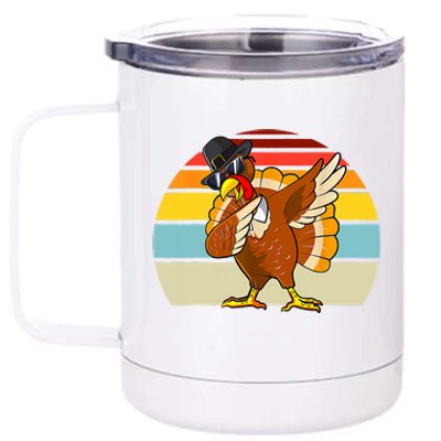 Turkey Day Thanksgiving Dabbing Pilgrim Vintage Retro 12 oz Stainless Steel Tumbler Cup