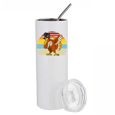 Turkey Day Thanksgiving Dabbing Pilgrim Vintage Retro Stainless Steel Tumbler