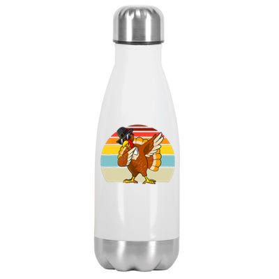 Turkey Day Thanksgiving Dabbing Pilgrim Vintage Retro Stainless Steel Insulated Water Bottle