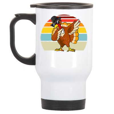 Turkey Day Thanksgiving Dabbing Pilgrim Vintage Retro Stainless Steel Travel Mug