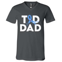 T1D Dad Type 1 Diabetes Awareness Insulin Family Support Premium V-Neck T-Shirt