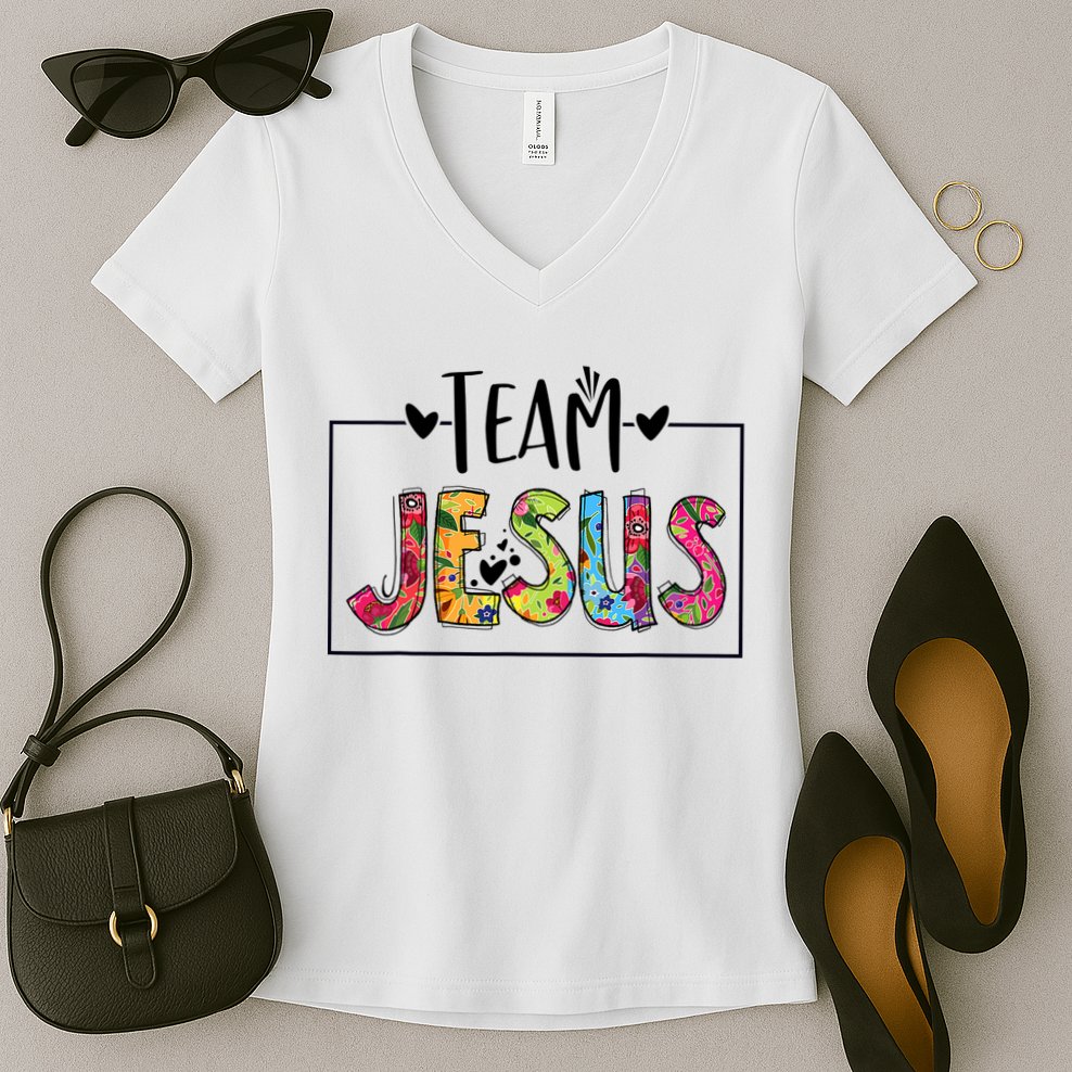 Tie Dye Team Jesus Cool Mom And Christian Thanksgiving Women's V-Neck T-Shirt