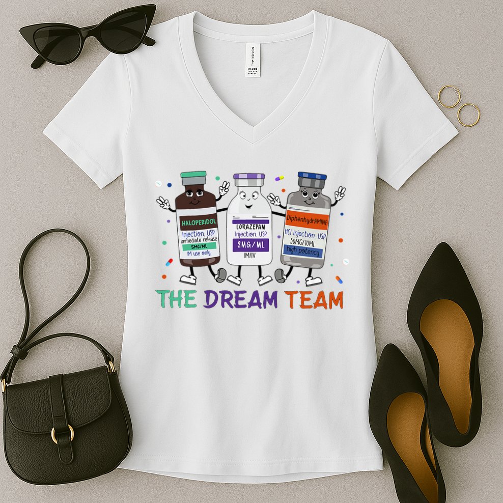 The Dream Team Retro Groovy B52 Nurse Medical Nursing Psych Women's V-Neck T-Shirt