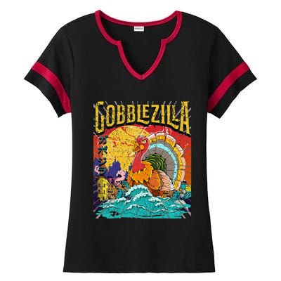 Turkey Day Thanksgiving Gobblezilla Ladies Halftime Notch Neck Tee