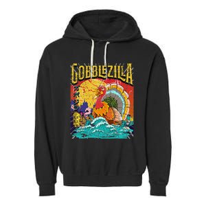 Turkey Day Thanksgiving Gobblezilla Garment-Dyed Fleece Hoodie