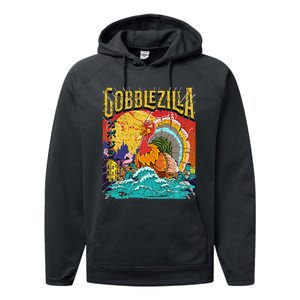 Turkey Day Thanksgiving Gobblezilla Performance Fleece Hoodie