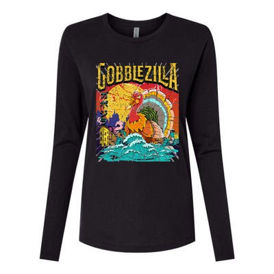 Turkey Day Thanksgiving Gobblezilla Womens Cotton Relaxed Long Sleeve T-Shirt