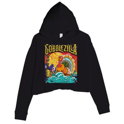 Turkey Day Thanksgiving Gobblezilla Crop Fleece Hoodie