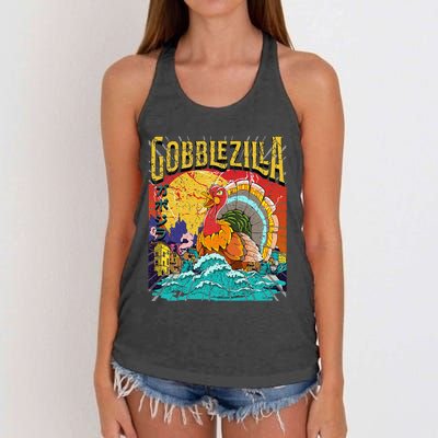 Turkey Day Thanksgiving Gobblezilla Women's Knotted Racerback Tank