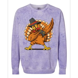 Thanksgiving Dabbing Turkey Playing Video Games Funny Gift Colorblast Crewneck Sweatshirt