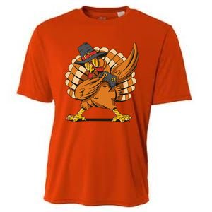 Thanksgiving Dabbing Turkey Playing Video Games Funny Gift Cooling Performance Crew T-Shirt