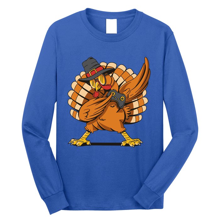 Thanksgiving Dabbing Turkey Playing Video Games Funny Gift Long Sleeve Shirt