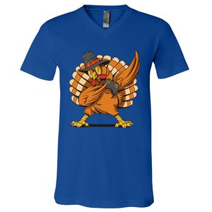 Thanksgiving Dabbing Turkey Playing Video Games Funny Gift V-Neck T-Shirt