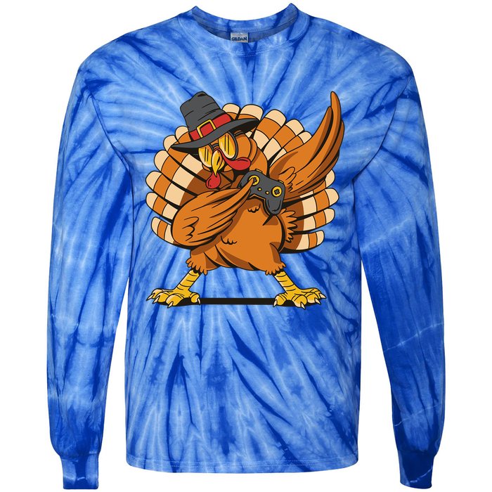 Thanksgiving Dabbing Turkey Playing Video Games Funny Gift Tie-Dye Long Sleeve Shirt